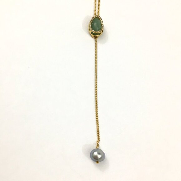 NEW! J. CREW Gold-plated stone and freshwater pearl drop necklace Green Apple - Picture 3 of 7
